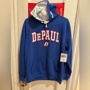 New DePaul University Hoodie Size L All Graphics Sewed On Tackle Twill